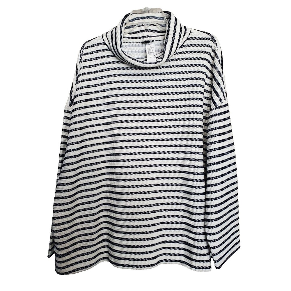 Talbots Plus Ivory & Black Waffle-Knit Turtleneck Knit Tunic Size 3X NWT